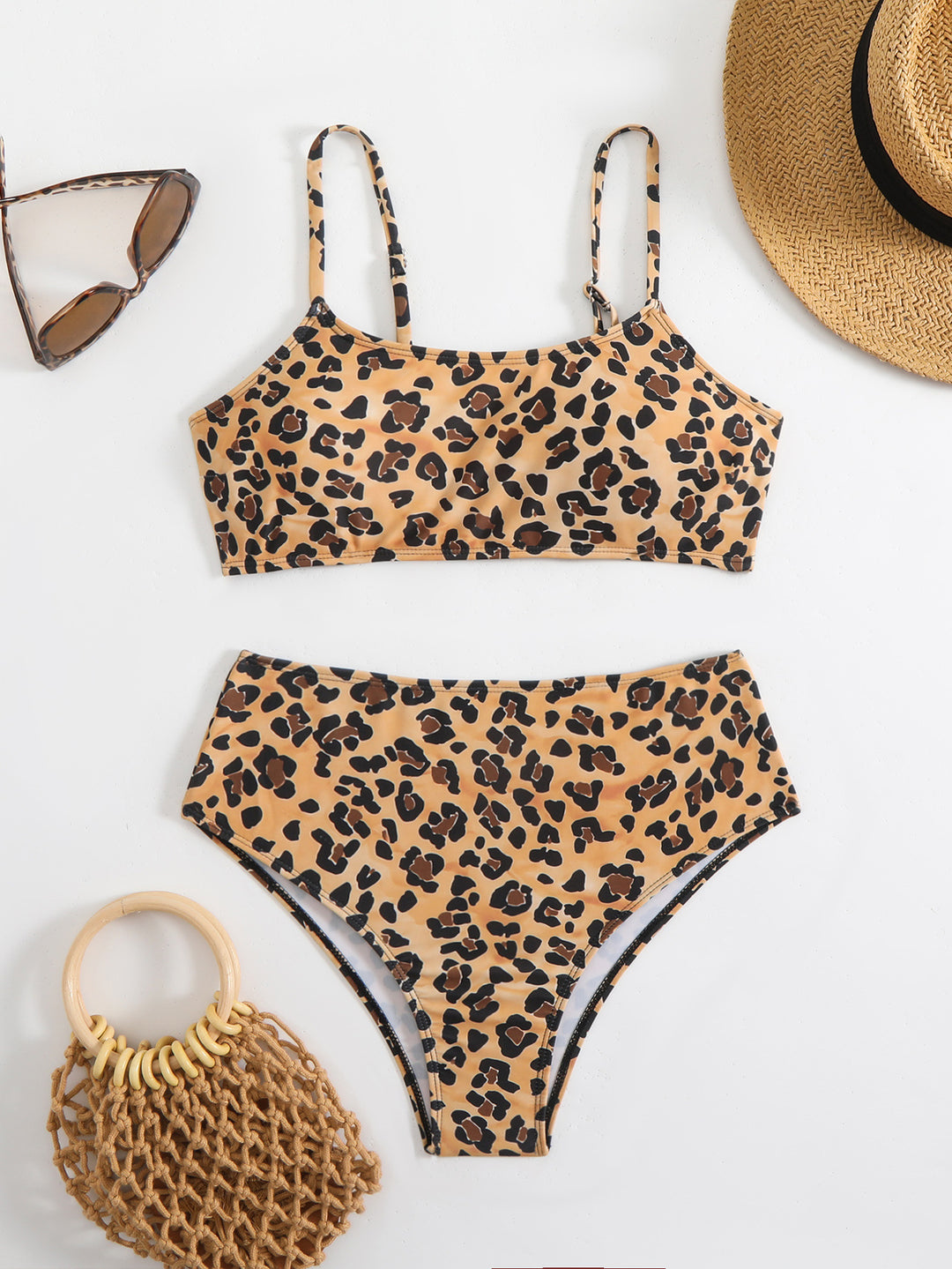 Damen Bikini-Set mit trendigem Leopardenmuster und hohem Taillenbund Drune