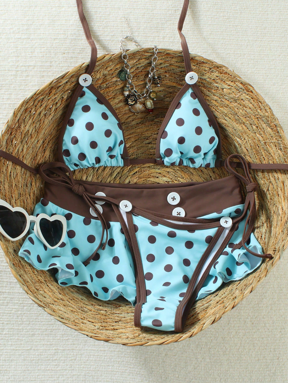 Damen Triangel-Bikini mit Rüschen und modischem Punkten-Design Drune