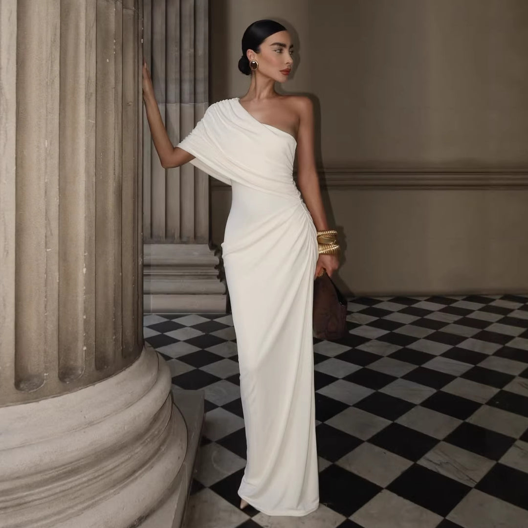Damen Elegantes Langarm-Minikleid mit fließendem Drapée und asymmetrischem Design Drune