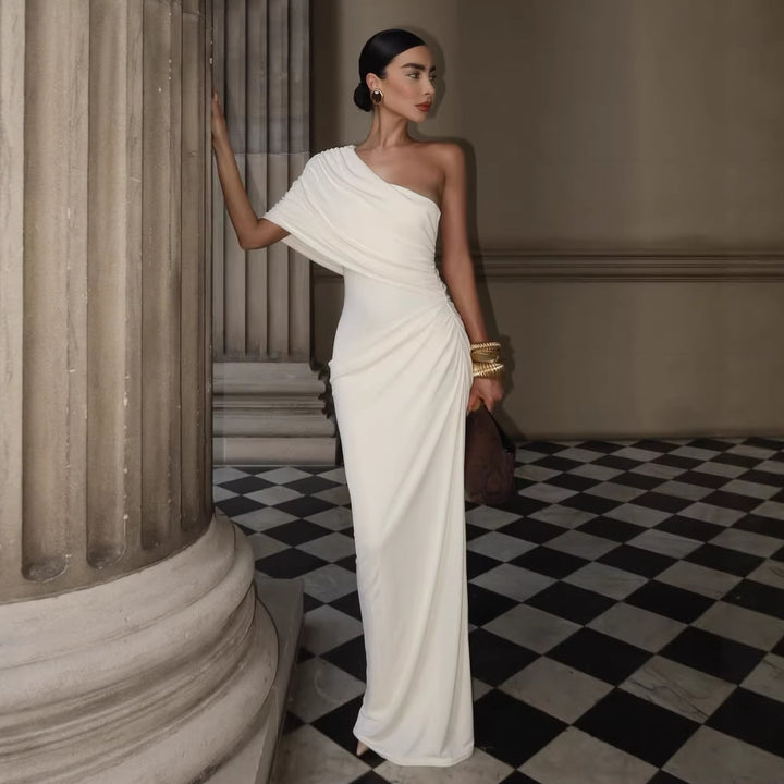 Damen Elegantes Langarm-Minikleid mit fließendem Drapée und asymmetrischem Design Drune