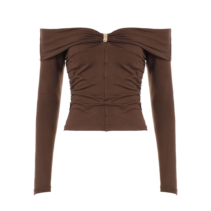 Damen Schulterfreies gerafftes Langarm-Cami mit Zierclip Drune