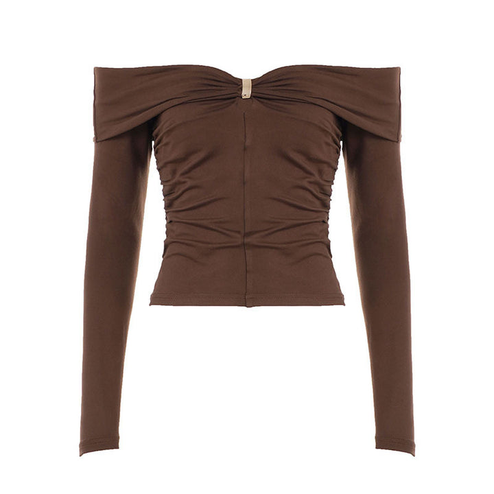 Damen Schulterfreies gerafftes Langarm-Cami mit Zierclip Drune