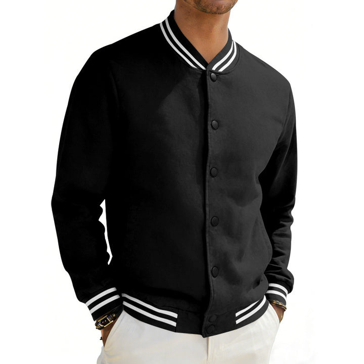 Herren Varsity-Bomberjacke aus Sweat mit gestreiftem Rippkragen Drune