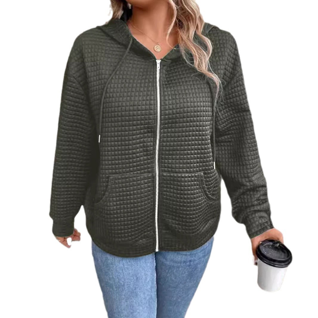 Damen lockere Kapuzenjacke mit strukturierter Waffeloberfläche und praktischen Taschen Drune