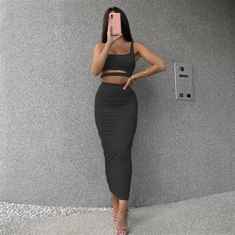 Damen crop-top und längerer Rock Set Drune