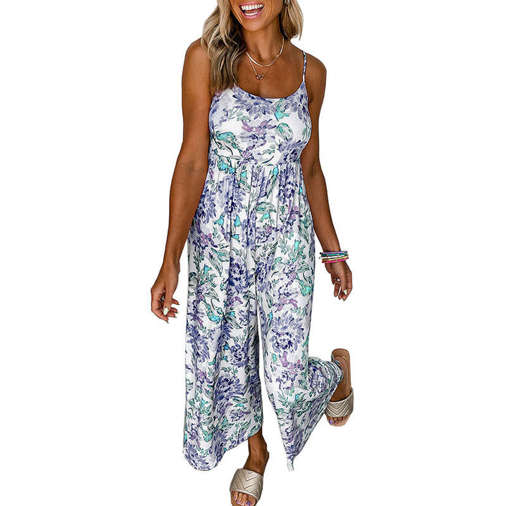 Damen Luftiger Jumpsuit mit floralen Details und schmalen Trägern Drune
