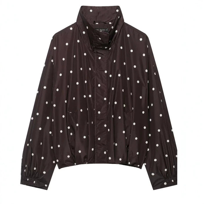 Damen Cropped Blousonjacke aus Webstoff mit Stehkragen, elastischem Saum und feinem Karo‑Design Drune
