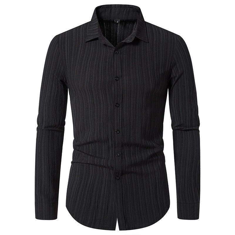 Herren Texturiertes Slim-Fit-Hemd mit krauser Struktur und Kentkragen Drune