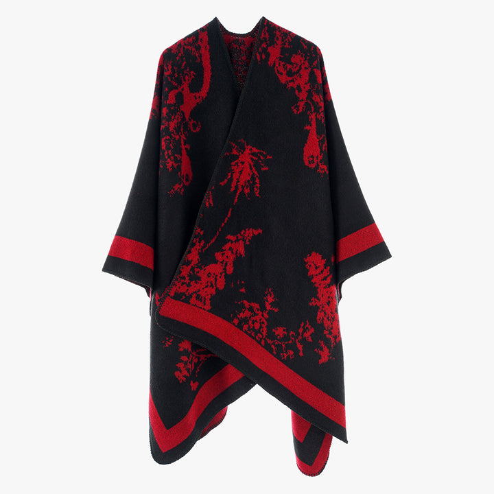 Damen Oversize-Jacquard-Cape aus Wollmix mit abstraktem Blumenmuster Drune