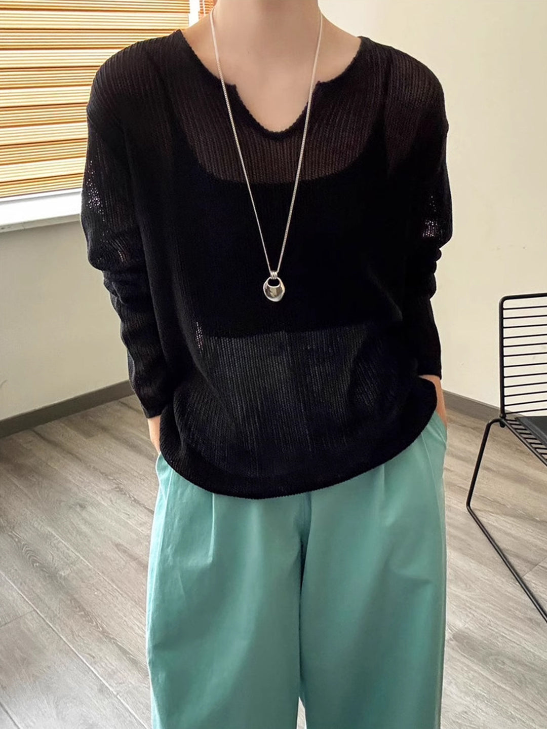 Damen luftiger Strickpullover mit V-Ausschnitt und lässigem Schnitt Drune