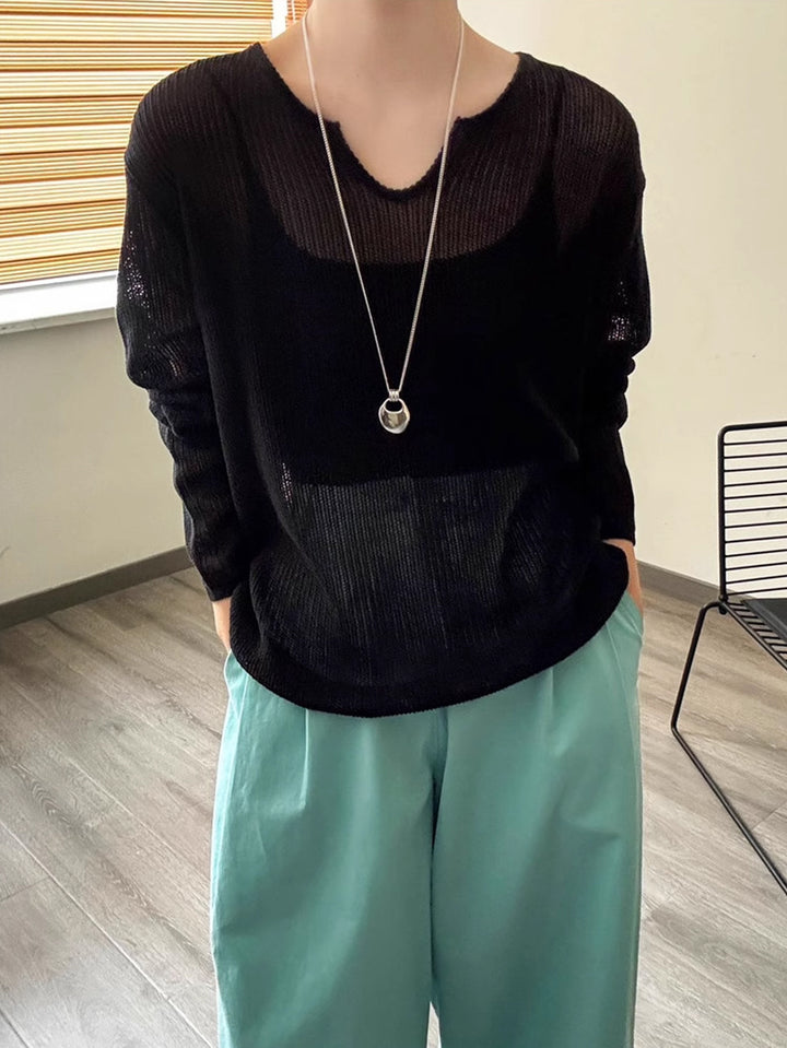 Damen luftiger Strickpullover mit V-Ausschnitt und lässigem Schnitt Drune