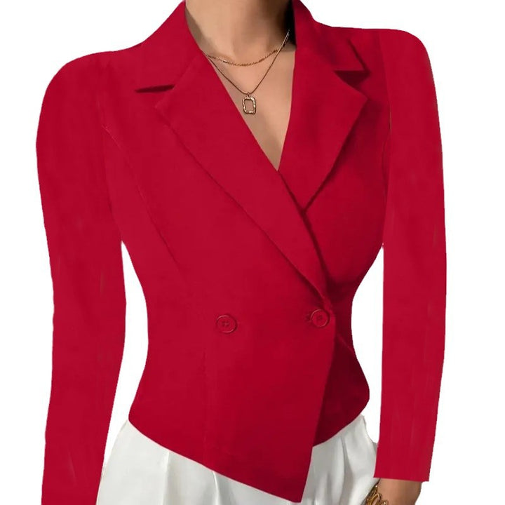 Damen Elegante Blazerjacke mit doppelt knöpfbarer Front und geschwungenem Saum Drune