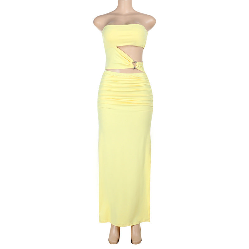 Damen elegantes schulterfreies Wickelkleid mit seitlichem Cut-Out Drune