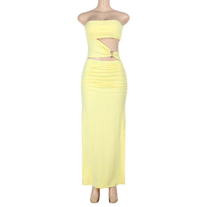 Damen elegantes schulterfreies Wickelkleid mit seitlichem Cut-Out Drune