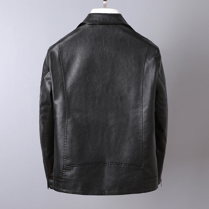 Herren Lederoptik-Bikerjacke mit asymmetrischem Reißverschluss und Ziptaschen Drune
