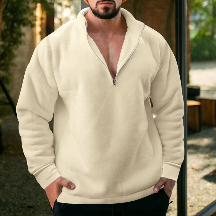 Herren bequemer Stehkragen Pullover mit kurzer Reißverschlussöffnung Drune
