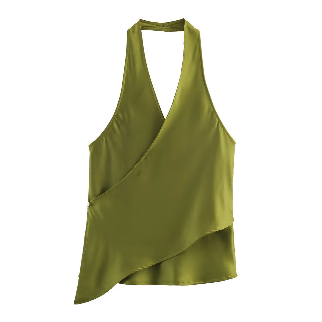 Damen elegantes Haltertop mit asymmetrischem Schnitt und schimmerndem Satinfinish Drune