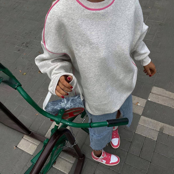 Damen Oversized Sweatshirt mit Kontrastnähten und lässigem Schnitt Drune