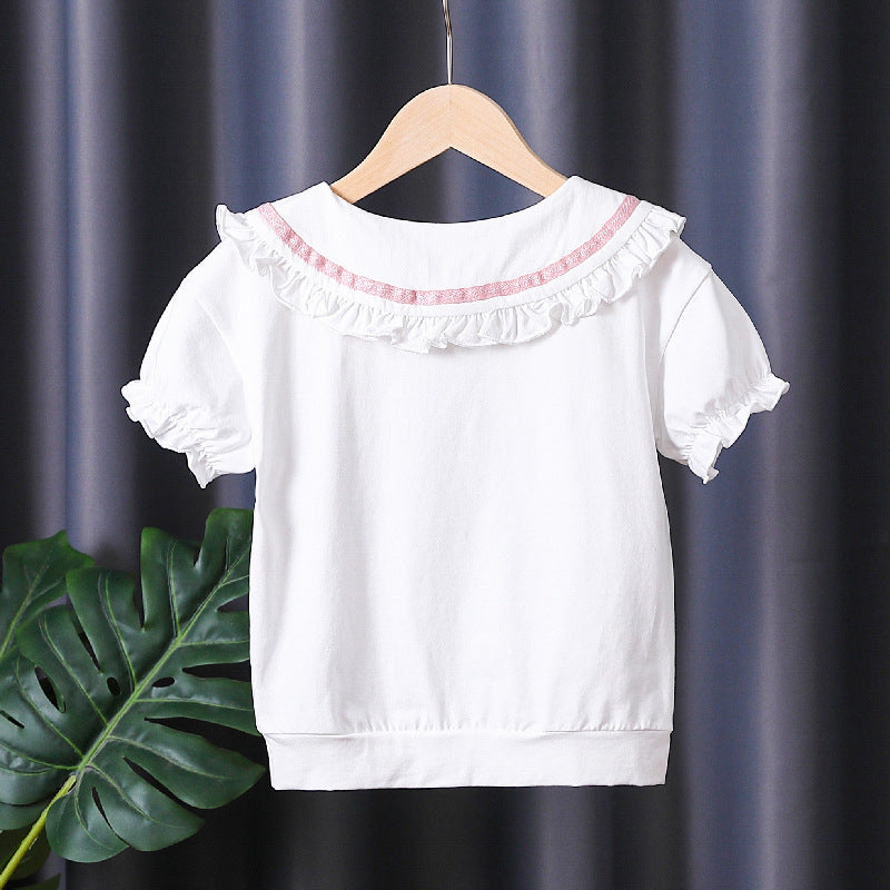 Mädchen T-Shirt mit rüschenverziertem Kragen und Schleifenakzenten Drune