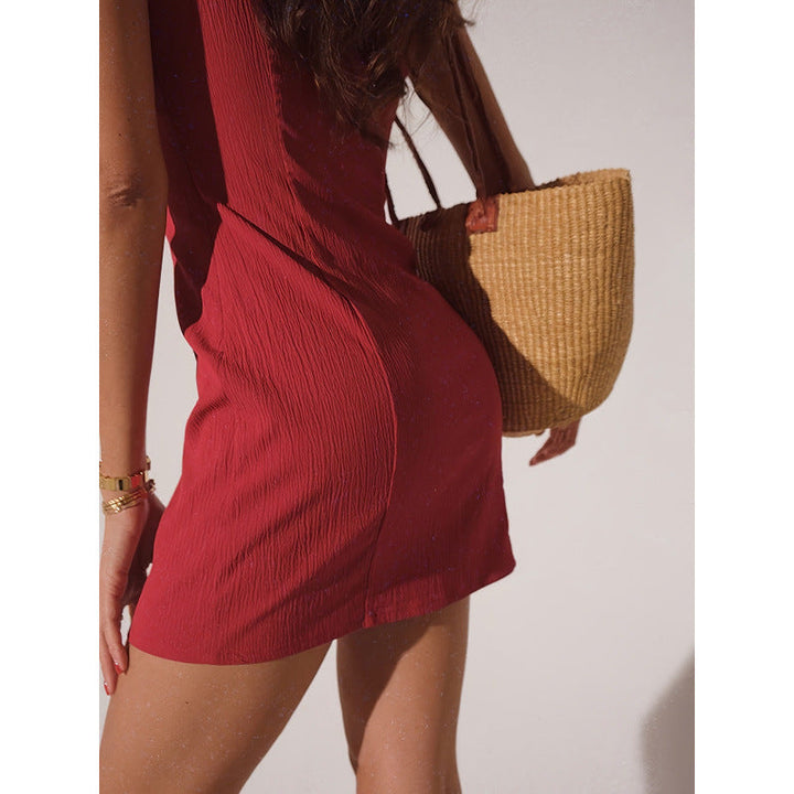 Damen Figurbetontes Minikleid mit elegantem V-Ausschnitt und Rippstruktur Drune