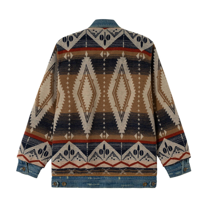 Unisex Kurzer gewobener Azteken-Cardigan mit Denimblende Drune