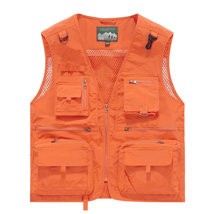 Herren leichte multifunktionale Utility-Anglerweste mit Mesh‑Futter und zahlreichen Reißverschluss‑ und Klappentaschen Drune