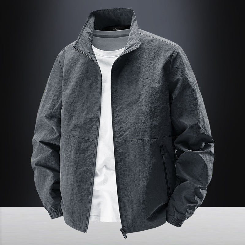 Herren Minimalistische Funktionsjacke mit Stehkragen, atmungsaktivem Meshfutter und wasserabweisenden Reißverschlüssen Drune
