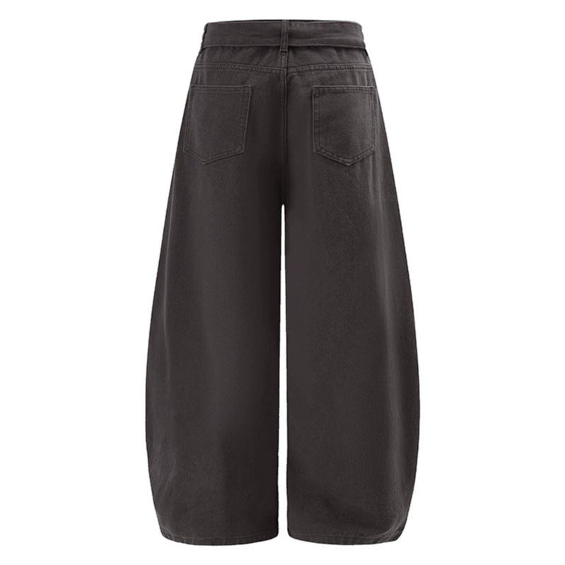 Damen Extraweite High‑Waist Palazzo‑Hose mit dekorativem Knie‑Patch, Bindegürtel und Culotte‑Schnitt Drune