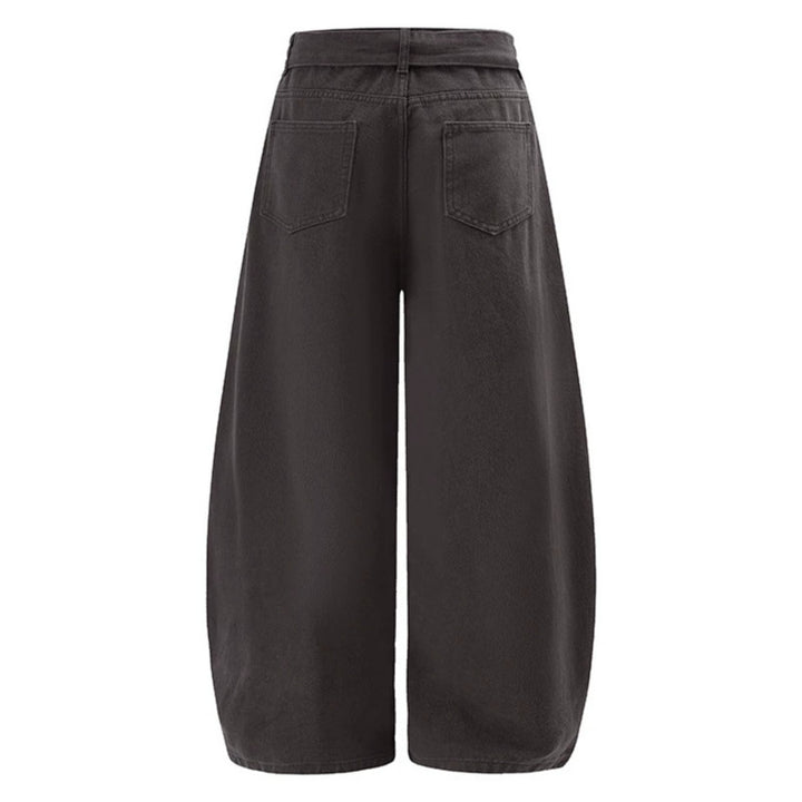 Damen Extraweite High‑Waist Palazzo‑Hose mit dekorativem Knie‑Patch, Bindegürtel und Culotte‑Schnitt Drune