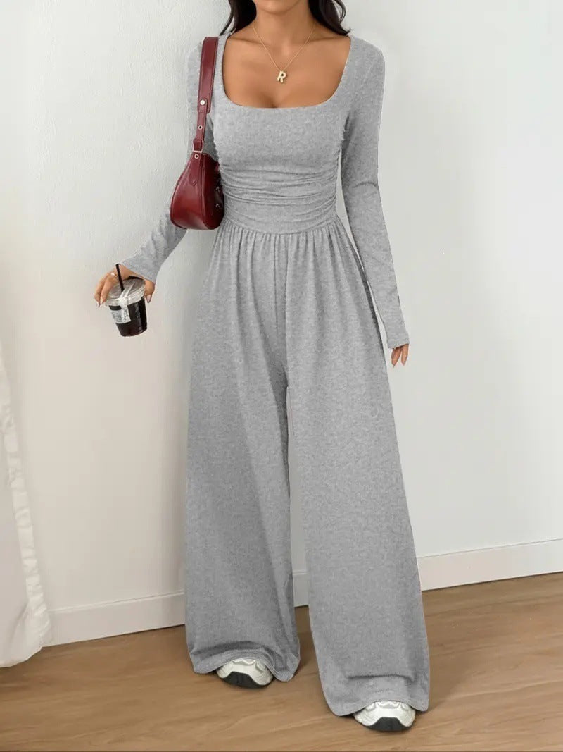 Damen Jumpsuit mit weitem Bein, eckigem Ausschnitt und geraffter Taillenpartie Drune