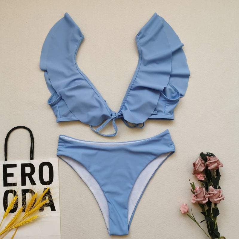 Damen Bikiniset mit Rüschen und Pflanzenmuster Drune
