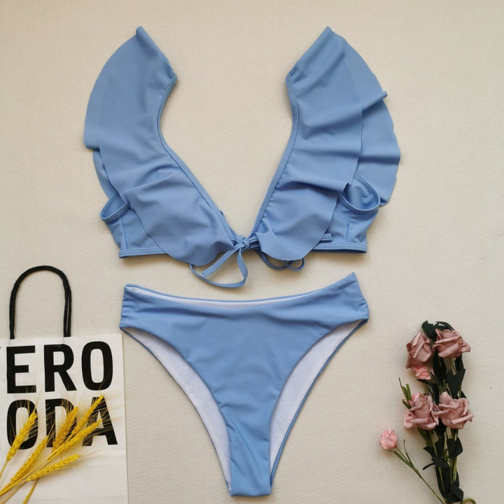 Damen Bikiniset mit Rüschen und Pflanzenmuster Drune