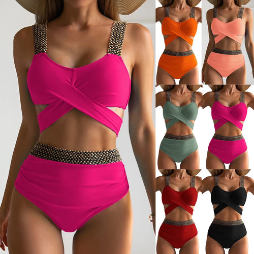 Damen Hochtailliertes Bikini-Set mit stilvollem Wickel-Oberteil Drune