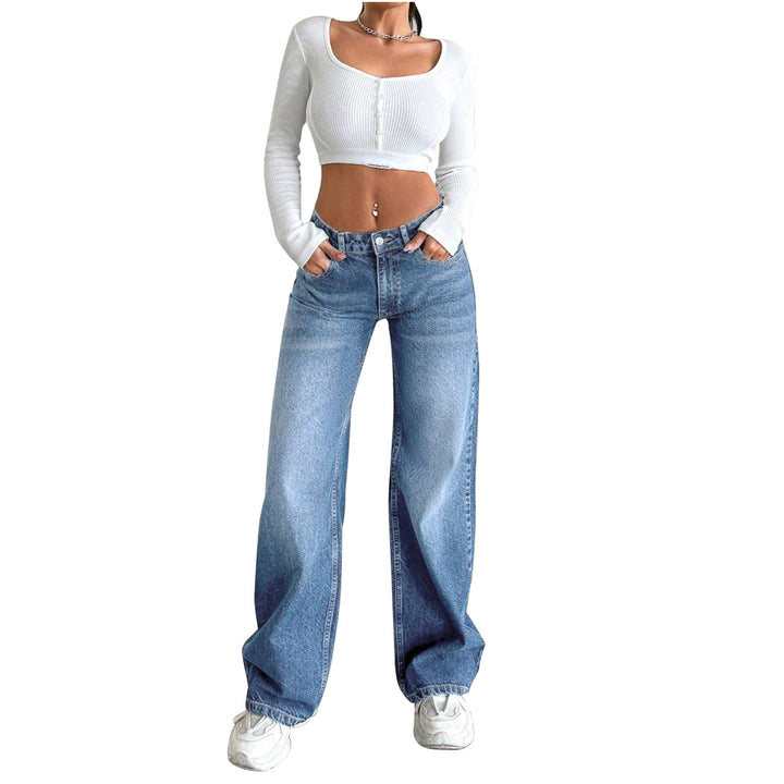 Damen High-Waist Weite-Jeans mit Paperbag-Bund Drune