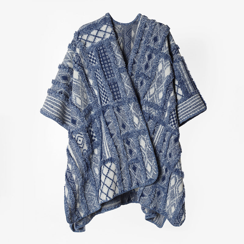 Damen Texturiertes Jacquard‑Strickcape mit Chenille‑Optik und Kimonoärmeln Drune