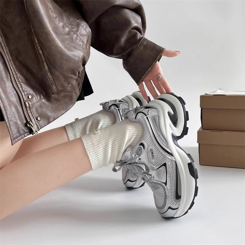 Damen Skulpturale Platform‑Sneaker mit Multi‑Layer Mesh‑ und PU‑Mix Drune