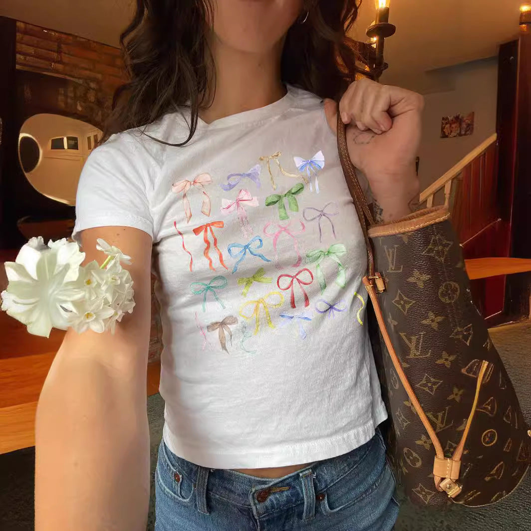 Damen T-Shirt mit flauschigem Schleifenmotiv Drune