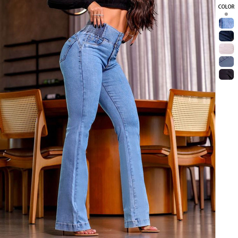 Damen nan hochtaillierte Stretch Flared Hose mit breitem Komfortbund und figurformenden Nähten Drune