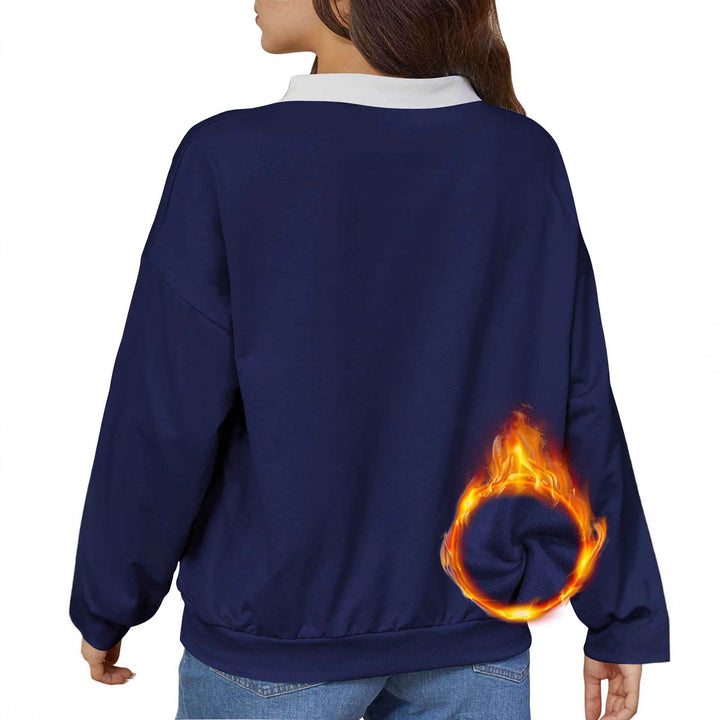 Damen Oversized College-Sweatshirt mit Polokragen und wärmender Fleece-Innenseite Drune