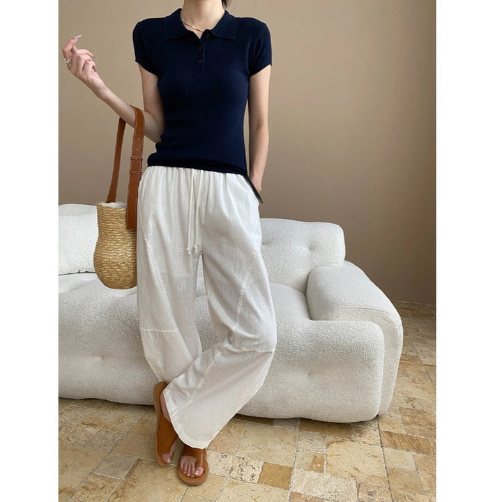 Damen elegantes Polo-Shirt aus hochwertigem Strick mit Knopfdetail Drune