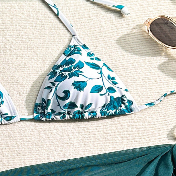 Damen Triangel-Bikini-Set mit floralem Wickelrock Drune