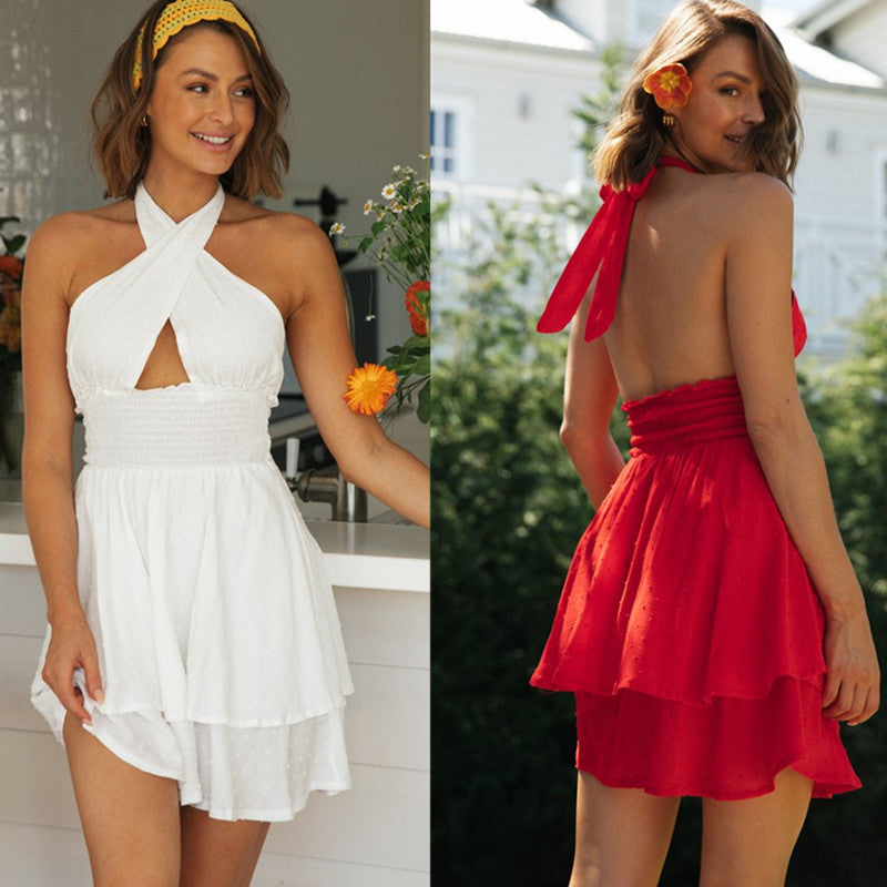 Damen Sommerliches Minikleid mit raffiniertem Halterneck und elastischem Tailleneinsatz Drune