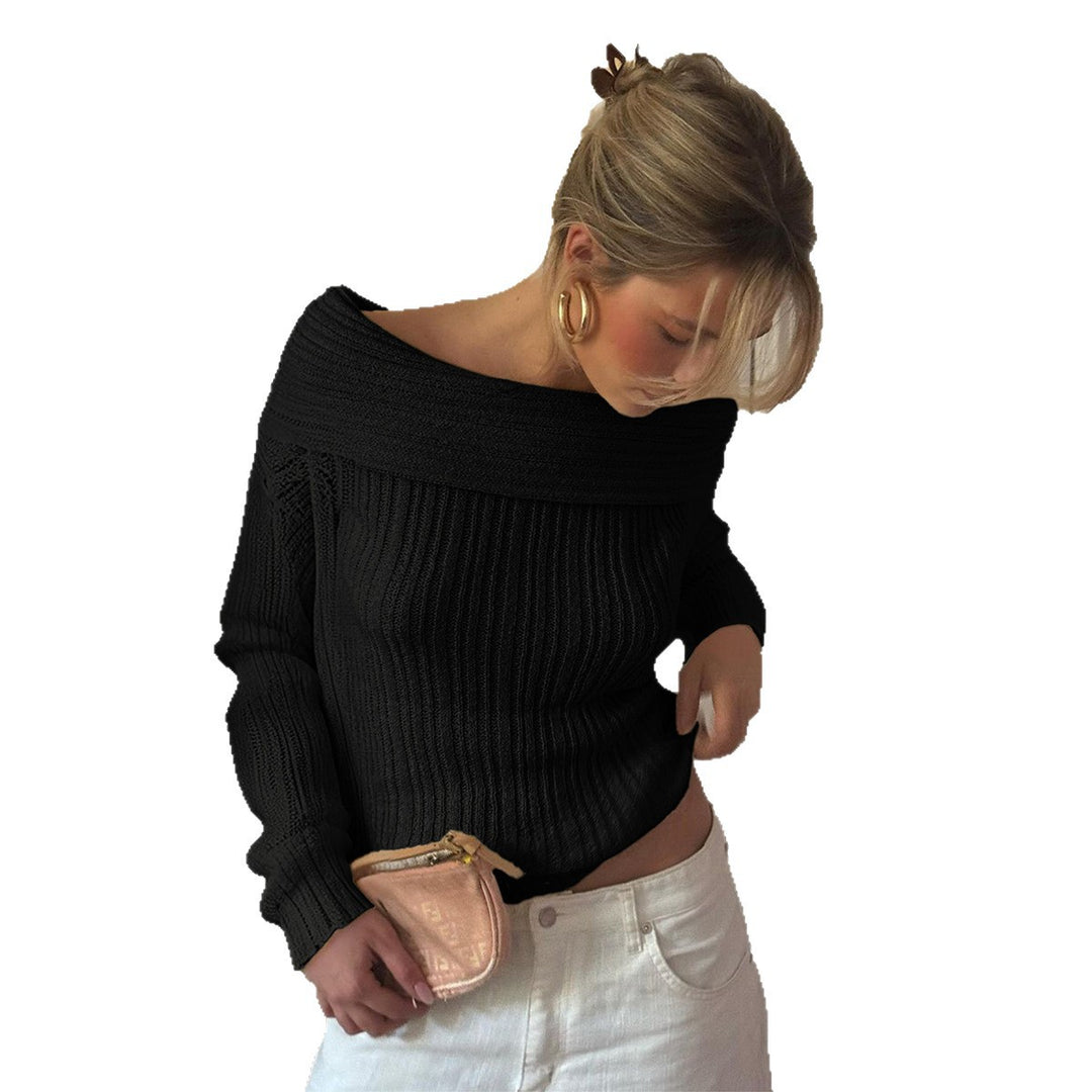 Damen nan Off-Shoulder Rippstrickpullover mit schmaler Silhouette und gerolltem Ausschnitt Drune