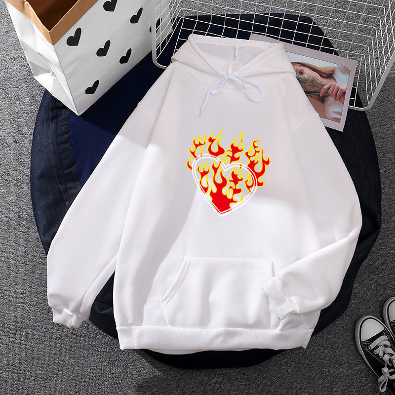 Damen nan leichter Oversize Kapuzenpullover mit Herz‑EKG‑Motiv, langen Kordeln und elastischem Bund Drune
