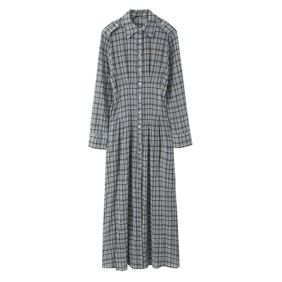 Damen Maxikleid im Hemdblusenstil mit durchgehender Knopfleiste und taillierter Faltenpartie Drune