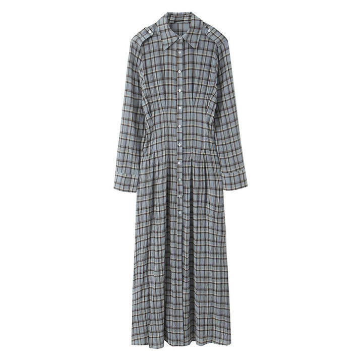 Damen Maxikleid im Hemdblusenstil mit durchgehender Knopfleiste und taillierter Faltenpartie Drune