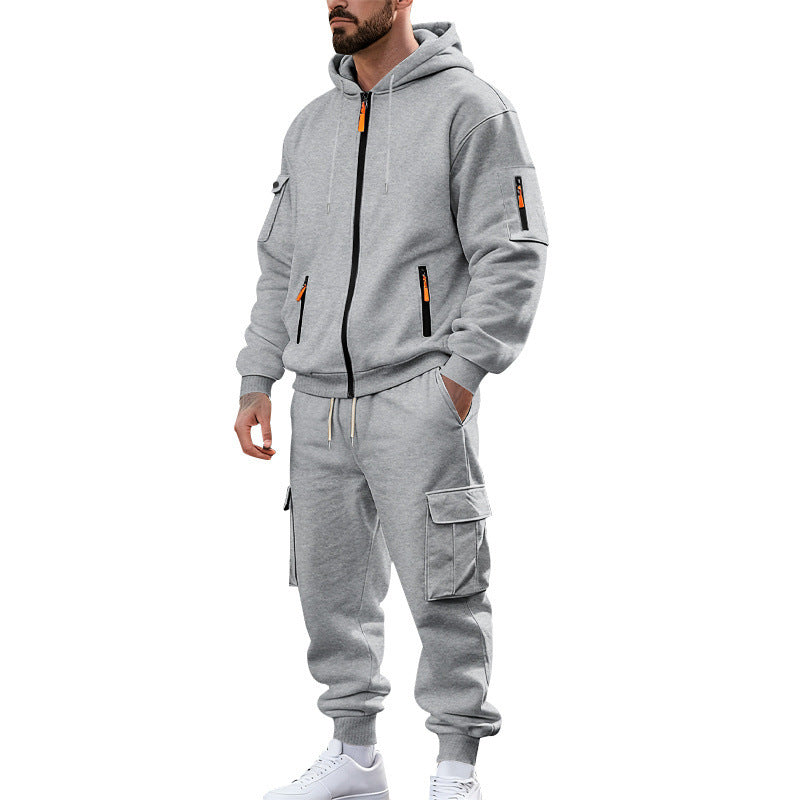 Herren nan urbanes Funktions-Cargo-Sweatset mit Kapuzenjacke, Reißverschlusstaschen und konisch zulaufender Cargo-Jogger Drune