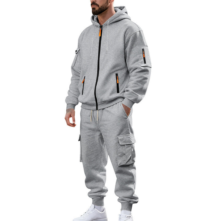 Herren nan urbanes Funktions-Cargo-Sweatset mit Kapuzenjacke, Reißverschlusstaschen und konisch zulaufender Cargo-Jogger Drune