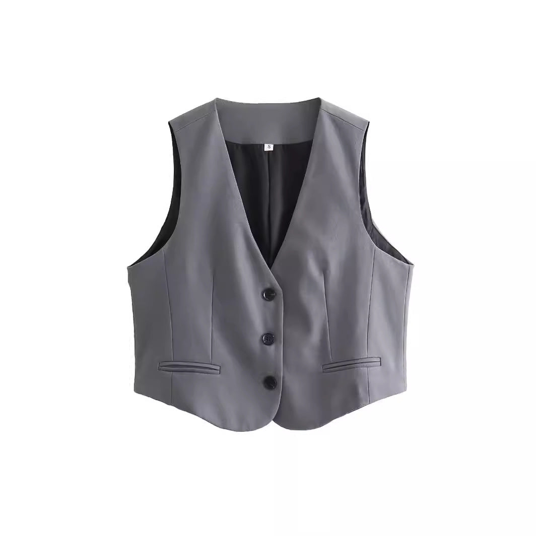Damen nan taillierte Business-Weste mit V-Ausschnitt und paspelierten Eingrifftaschen Drune