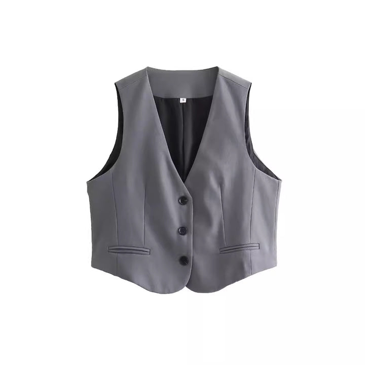 Damen nan taillierte Business-Weste mit V-Ausschnitt und paspelierten Eingrifftaschen Drune